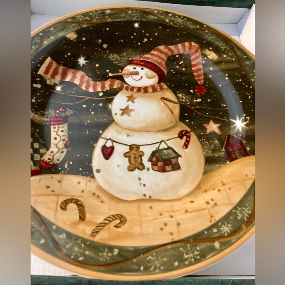 Holiday Christmas snowman ⛄️ cake plate and matching serving knife